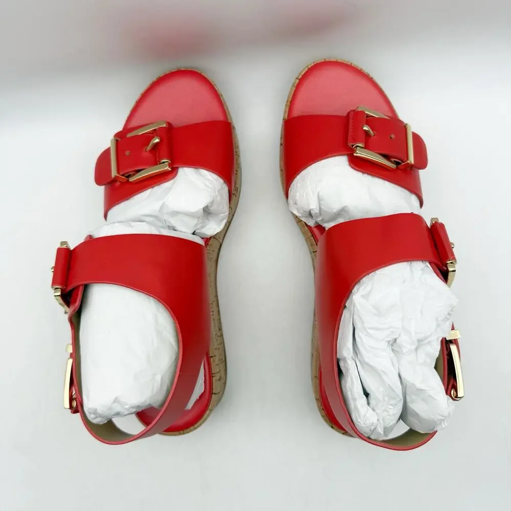 Michael Kors Womens Colby Flatform Sandals LEFT 6 M RIGHT 6.5 M Red Leather EUC